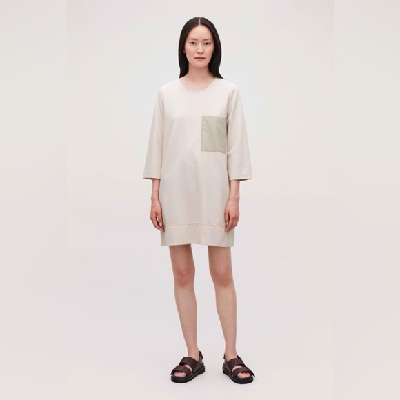 COS contrast stitch dress Light Beige with Orange Stitching Size Extra Small - Picture 16 of 16